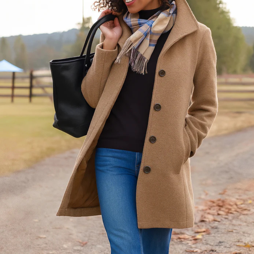 Helga | Women’s Classic Winter Coat with Front Button Closure