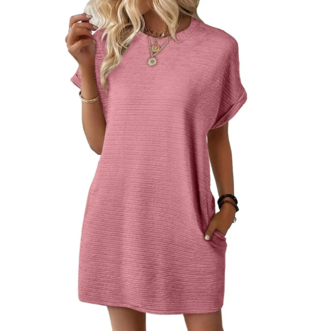 Evasha | Casual Minimalist Round Neck Summer Dress