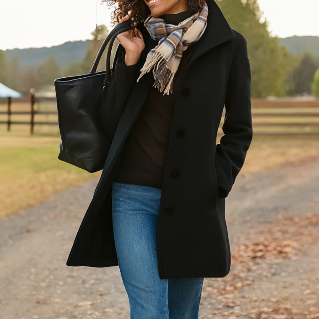 Helga | Women’s Classic Winter Coat with Front Button Closure